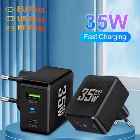 2 Ports Mini 35W GaN USB Type C Charger QC3.0 Portable Fast Charging For iPhone 14 Pro Xiaomi 13 Sam