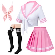 Japanese Anime Schoolgirl Classic Sailor JK Harajuku Crop Top Tie up Pleated Skirt Uniform Seifuku S
