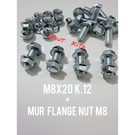 Flange Bolt M8x20 Key 12 + Flange Nut M8 M8 Bolt Nut and Bolt