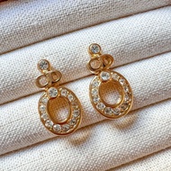 【日本中古】Vintage Dior 90-00年代 CD水鑽橢圓形耳針耳環