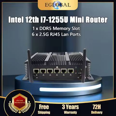 EGLOBAL Industrial Fanless Mini Computer Intel i7 1255U 6 Lans Firewall Router Pfsense PC 2*RS232 4*