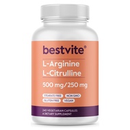 BESTVITE L-Arginine L-Citrulline 500mg / 250mg Vegan (240 Vegetarian Capsules) - No Stearates - No D
