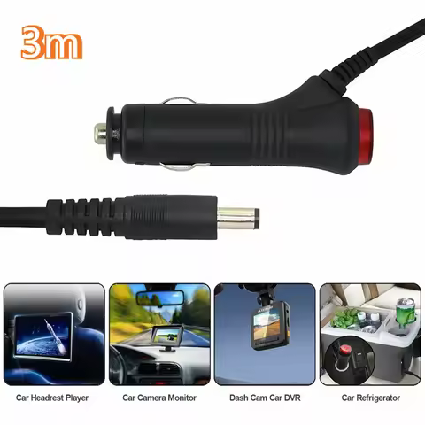 3M 12V 24V Universal Car Cigarette Lighter Plug 55*21mm Adapter with Switch Power Cable for Vehicle 