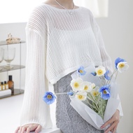 [Fee Arrive The Next Day 7 Colors] Short Knitted QQ Wool Round Neck Top Plain Color Crochet Blouse H