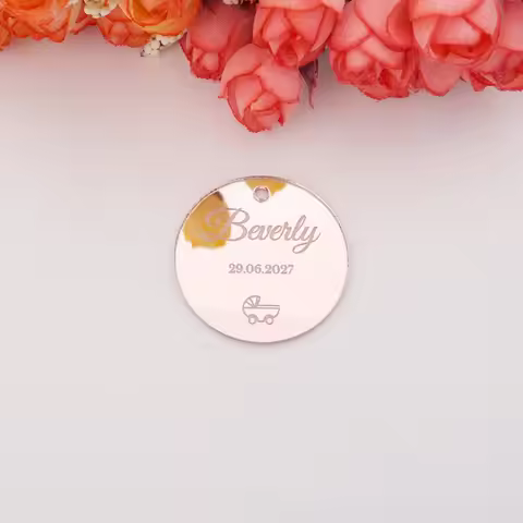 4cm Personalized Acrylic Mirror Baby Stroller Tag New Born Baby Shower Hanging Tag Custom Baby Name&