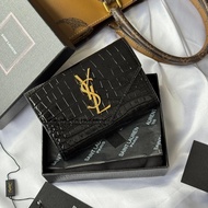 YSL Wallet Yangshulin Card Holder Saint Laurent Logo Small Card Holder Y New Ladies Crocodile Two-fo