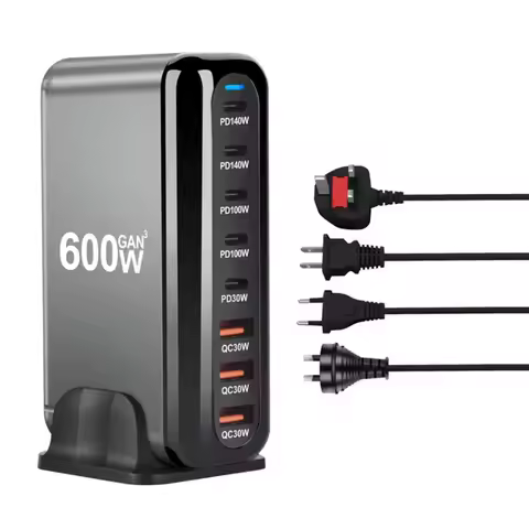 2025 New 600W GaN 8-port Fast Charger Type C 5C3A PD USB C Fast Charging Station PD3.1 Adapter for P