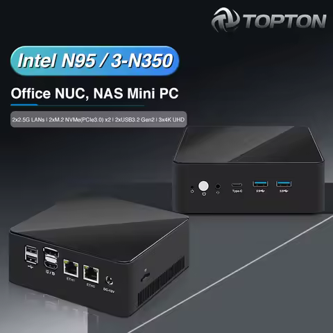 Topton Metal Office NUC NAS Mini PC Intel 3 N350 N95 Firewall Box 2x2.5G LAN 2xNVMe DDR5 HDMI+DP+Typ