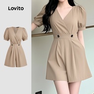 Lovito Casual Jumpsuit Pleated Button Spring/summer Khaki Jumpsuit for Women L142ED633 Jumpsuit Sant