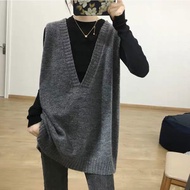 Mid-Length Korean Version Simple Casual Loose Sweater Women All-Match Sweater Deep V-Neck Sleeveless