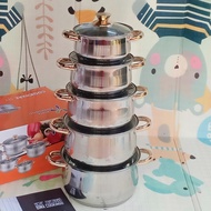 BIMA COOKINDO panci set stainless steel SUS 304 tebal tutup kaca 5 pcs panci