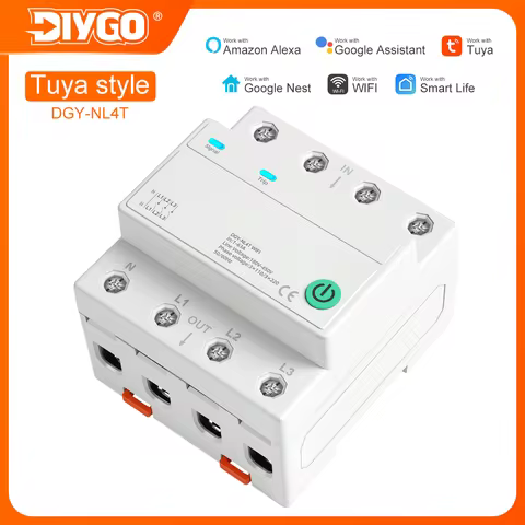 DIYGO 3P+N 4P WiFi Smart Circuit Breaker 1-63A ACTuya APP Remote Timer Relay Status Alexa Google Voi