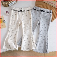 GC1 Girls Autumn Cartoon Hello Kitty Floral Flared Pants Fashion Children Lace Casual Wide-leg Pants