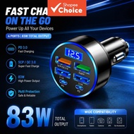 83W 4-USB Car Charger with QC3.0, PD, Type-C, Digital Display, 3.1A, Voltage Detection, Multi-Port P