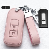 Leather Keyless Remote Key Case Cover For Mitsubishi Asx Xpander Triton Lancer Outlander Accessories 2 Button
