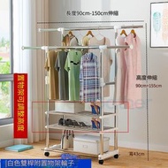 東西物聚 - 包送貨-晾衫架曬衣架 不鏽鋼掛衣架晾鞋架 [B2型白色雙桿2層]附置物架輪子 落地簡易晾衣架 收納置物架