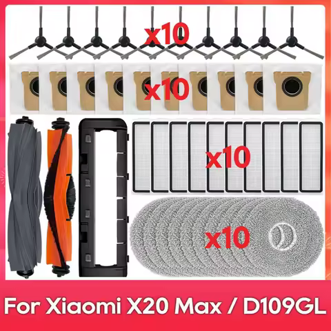 AAAN-For Xiaomi Robot Vacuum X20 Max / D109GL Main Brush Side Brush Hepa Filter Mop Cloth Dust Bags 