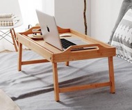 Syllere - 竹製 便攜床上折疊桌 電腦桌 平板支架 小餐桌 顔色 胡桃色 尺寸 40cm