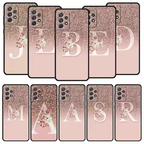 Letter Pink Shiny M R Phone Case for Samsung A51 A71 A21S A12 A11 A15 A25 A31 A41 A23 A33 A53 A73 A0