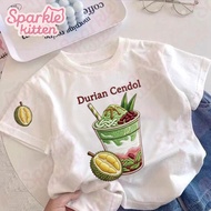 Kitten T-shirt Hand-painted Durian Cendol Print Durian Drink Pattern Daily Casual Women's Dress