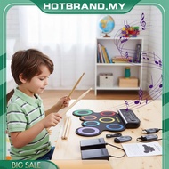 [Hotbrand.my] Hand Roll Drum Set with Speaker Flexible Roll-Up Drum Kit 7 Pads Portable Musical Drum