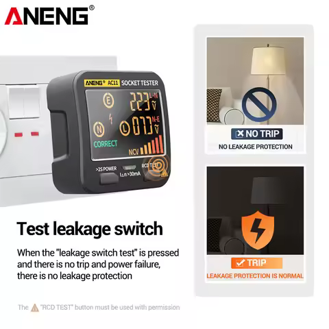 US/EU/UK Plug Ground Zero Line Plug Polarity Phase Detector Socket Tester Smart Digital Tester ANENG