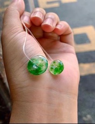 平安扣·冰種綠花小扣子 尺寸：15.3-4mm、11.8-5mm