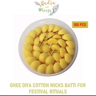 Cow Ghee Diya Batti, or Wicks for lamps, Premium Quality Ghee Wicks, 30 min Burning Time,100 pcs wic