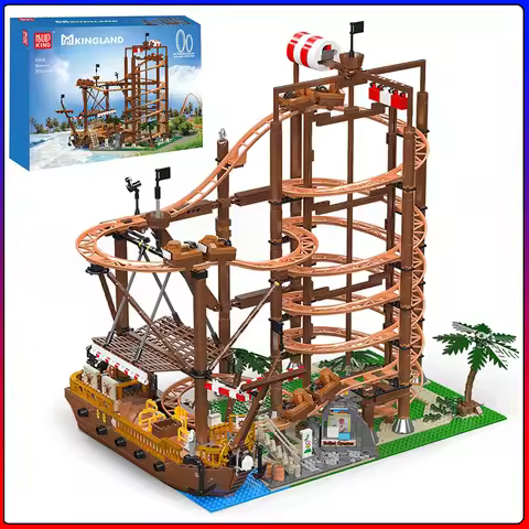 Mould King 11013 Creative Toys The MOC Double Helix Roller Coaster with Pirate Ship Building Block B