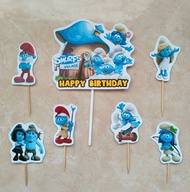 hiasan kue ulang tahun cake topper satu set karakter Smurfs Smurf