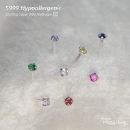 Shiny 999 Silver Earring Rainbow Colorful Ear Stud Zircon Crystal Diamond Earring Hypoallergenic Ear