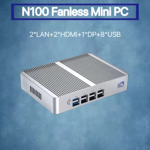 M4 Fanless Mini PC Intel N100 8 USB Win11 3xStorage 3x4K Display Dual LAN Firewall Router Office Com