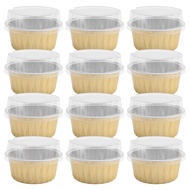 100Pcs Disposable Aluminum Foil Baking Cups Creme Brulee Dessert Oval Shape Cupcake Cups with Lids C