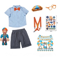 English Teacher Blippi Costume for Kids Boy Shirt Suspenders Shorts Glasses Hat Terno OOTD Cosplay H