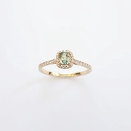 天然橢圓形綠色剛玉 微鑲鑽石 純 18K 金戒指 | 客製手工 復古