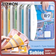 LIZMON Subject Bag, L-Type Opening Portable Handle Mesh Zipper Pouch, Delicate Large Capacity 5-Laye