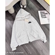 Boxy form leather zip-up hoodie for men and women