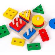 Montessori Toys Toddler Wooden Shape Puzzle Children Wooden Puzzle Early Educational Toy Children Fine Motor Sorting Sta