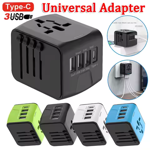 Universal Travel Plug Adapter 3 USB 1 Type C Ports World Travel AC Power Charger Adapter AU US UK EU