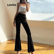 (Essential Item) Lovito Casual Plain Basic Flare Leg Pants for Women