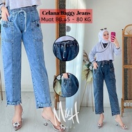 M&H STORE - Women's High Waist Casual Beggy Jeans - Full Elastic Waist Seluar Jeans Perempuan Seluar