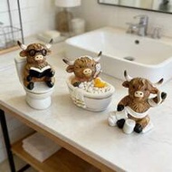 1pc Highland Bison Bathroom Decor - Resin Rustic Style Bison Statue, Suitable For Bathroom Counterto