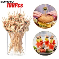 BUTUTU Fruit Sticks, Hamburger Garnish Disposable Party Buffet Bamboo Sticks,  Cartoon Snack Picks