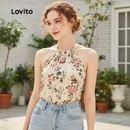Lovito Women's Boho Style Drawstring Tie Back Resort Top for Spring/Summer L137ED657