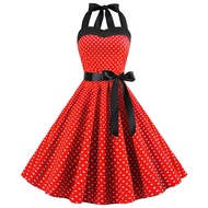 Sexy Retro Red Polka Dot Dress Audrey Hepburn Vintage Halter Dress 50s 60s Gothic Pin Up Rockabilly 