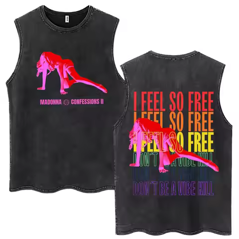 Madonna CONFESSIONS II Album Tour 2026 Print Vintage Washed Vest Tshirt Men Women Fashion Loose Cott