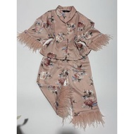 C-10 Pajamas Women Four Seasons Satin Ostrich Feather Can Wear Outside Homewear Suit