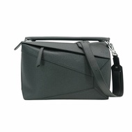 Loewe Large Puzzle 牛皮銀釦手提兩用包(黑)