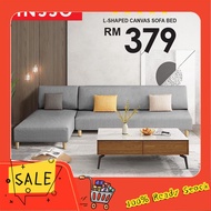 Fred Marilena（HOT ITEM） [READY STOCK] FINSSO:  Kingsley L Shape Sofa / 4 Seater Foldable Sofa Bed / Canvas fabric 2 in 1