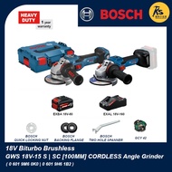BOSCH 18V Cordless GWS 18V-15 S | GWS 18V-15 SC (100MM) Angle Grinder Professional ( 0 601 9M6 0K0 |